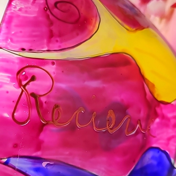 Arcoroc France 1998 hand-painted, signed pink magenta bowl - Picture 13 of 16